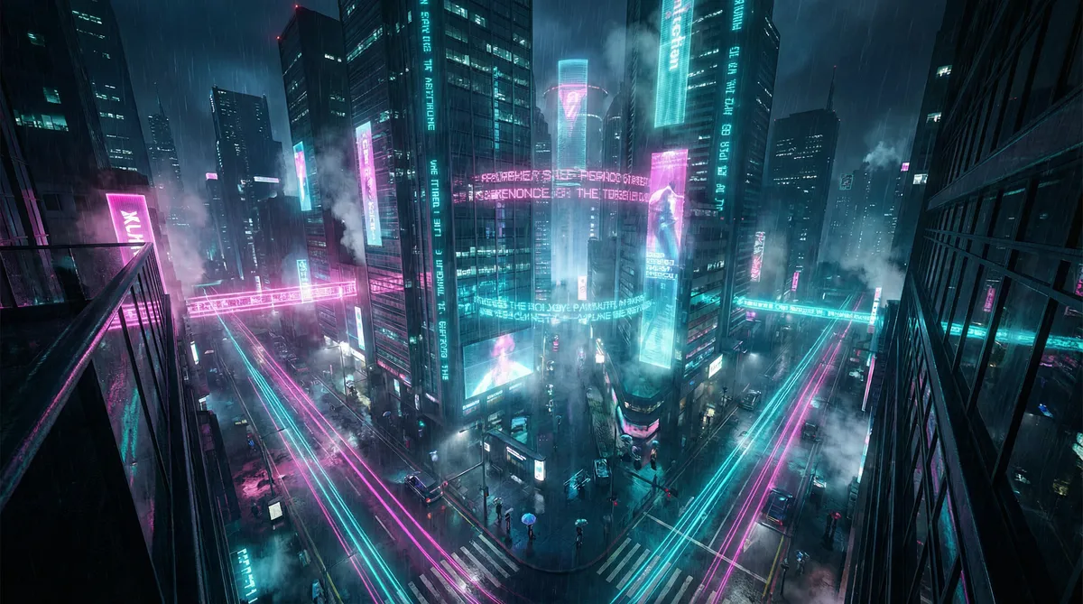 世纪花园小说 竖屏短剧平台首页背景 - 赛博朋克都市夜景